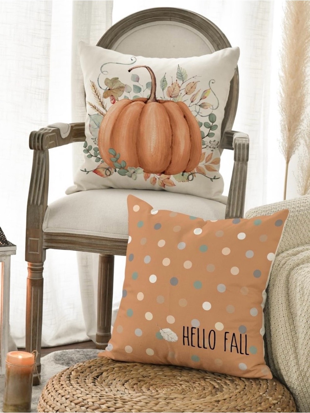 Set of Two Fall Decorative Throw Pillow Covers 18”x18”